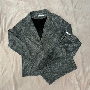 Silver Glitter Pants Suit